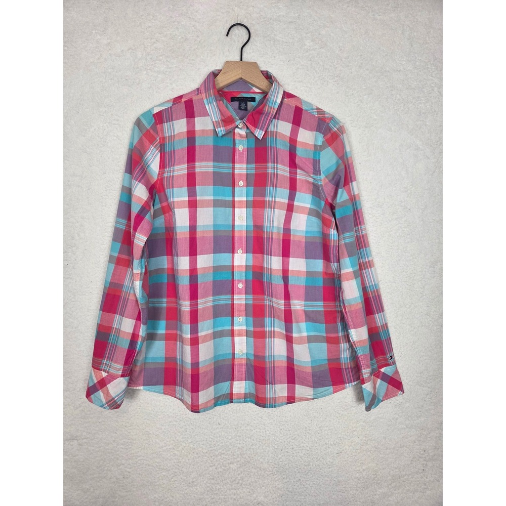 Tommy Hilfiger Womens Plaid Button Down Shirt L Preppy Country Cowgirl Grunge